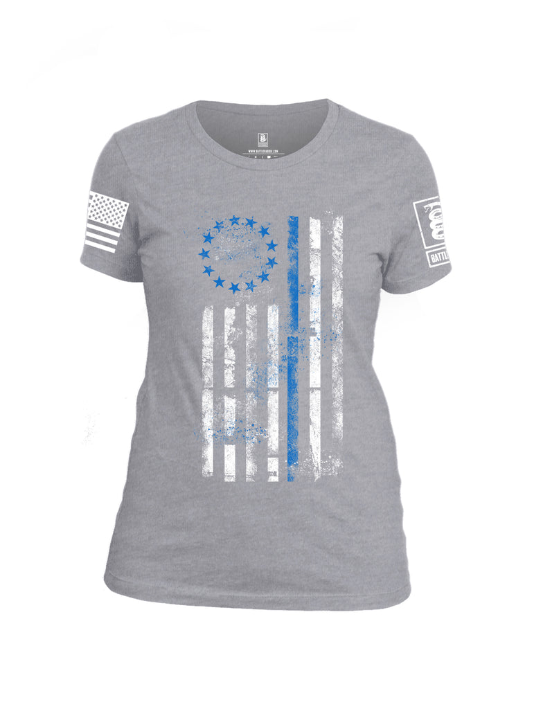 Battleraddle 13 Colonies Thin Blue Line Vertical Flag Women Cotton Crew Neck T-Shirt