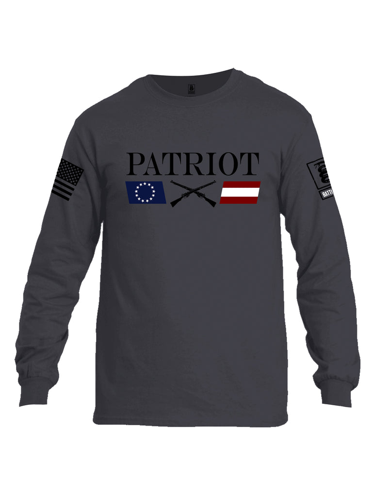 Battleraddle Patriot Rifle Flag Black {sleeve_color} Sleeves Men Cotton Crew Neck Long Sleeve T Shirt