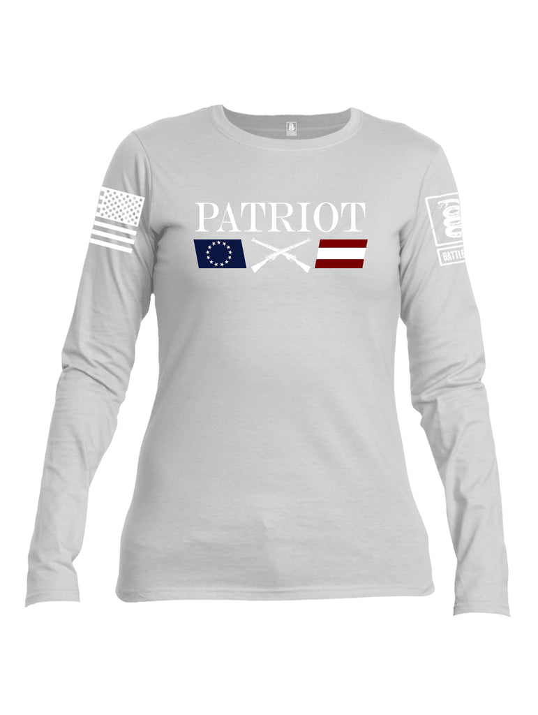 Battleraddle Patriot Rifle Flag White {sleeve_color} Sleeves Women Cotton Crew Neck Long Sleeve T Shirt