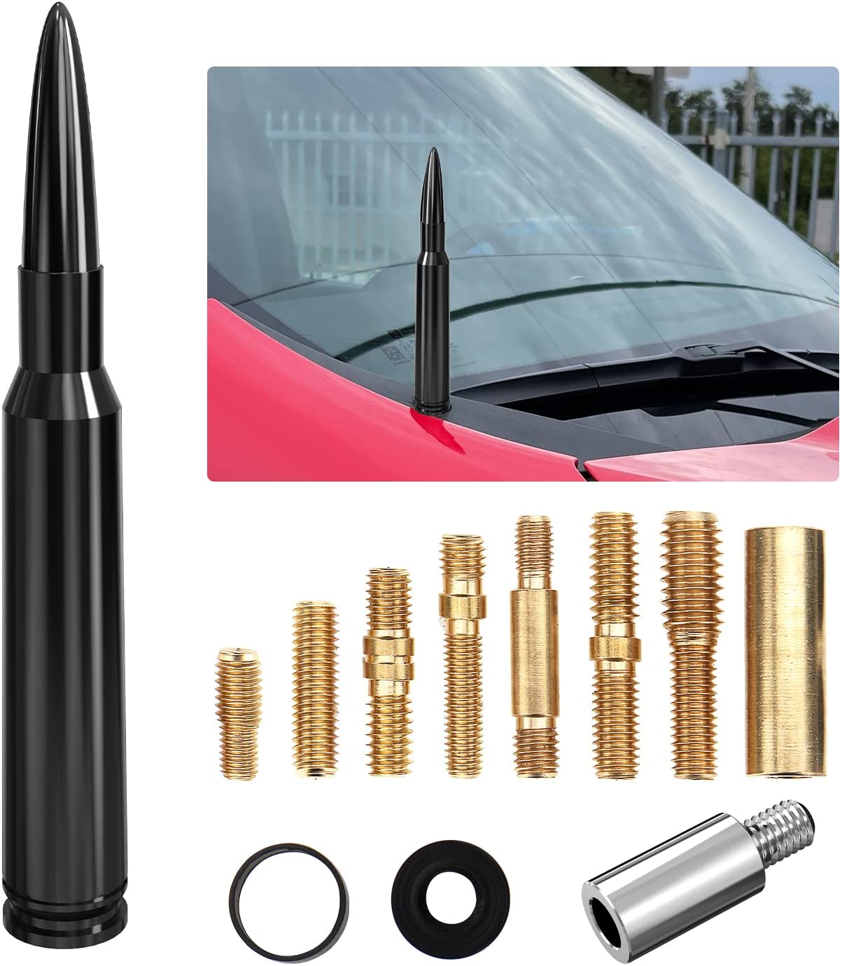 thumbnail image 2 of Truck Car Bullet Antenna With Valve Stem Caps Mast For GM Chevy Silverado 1500 2500 3500 2 of 11