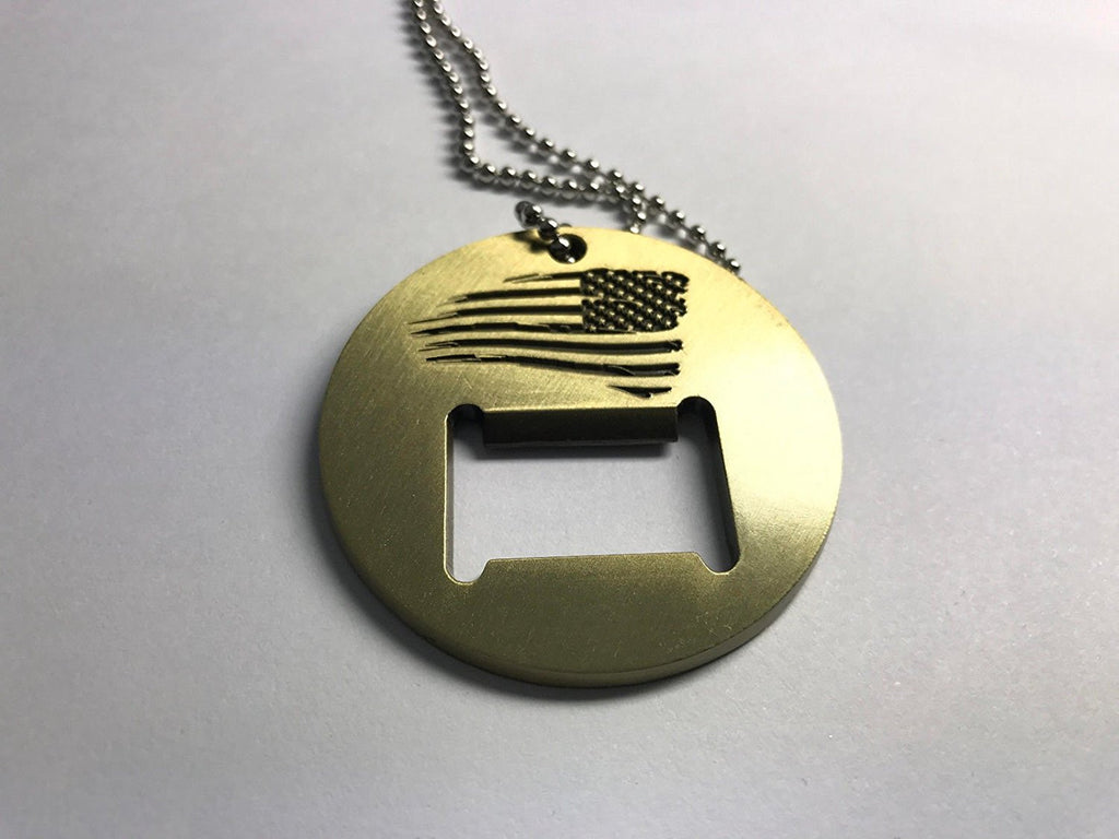Battleraddle Coin Military Dog Tag Bottle Opener American Flag Badass Pendant Necklace - Battleraddle® LLC