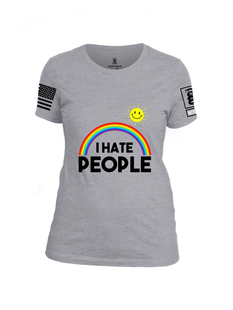 Battleraddle I Hate People {sleeve_color} Sleeves Women Cotton Crew Neck T-Shirt