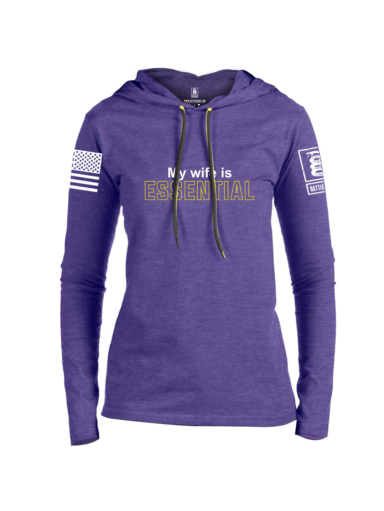 Battleraddle My Wife Is Essential {sleeve_color} Sleeves Women Cotton Thin Cotton Lightweight Hoodie