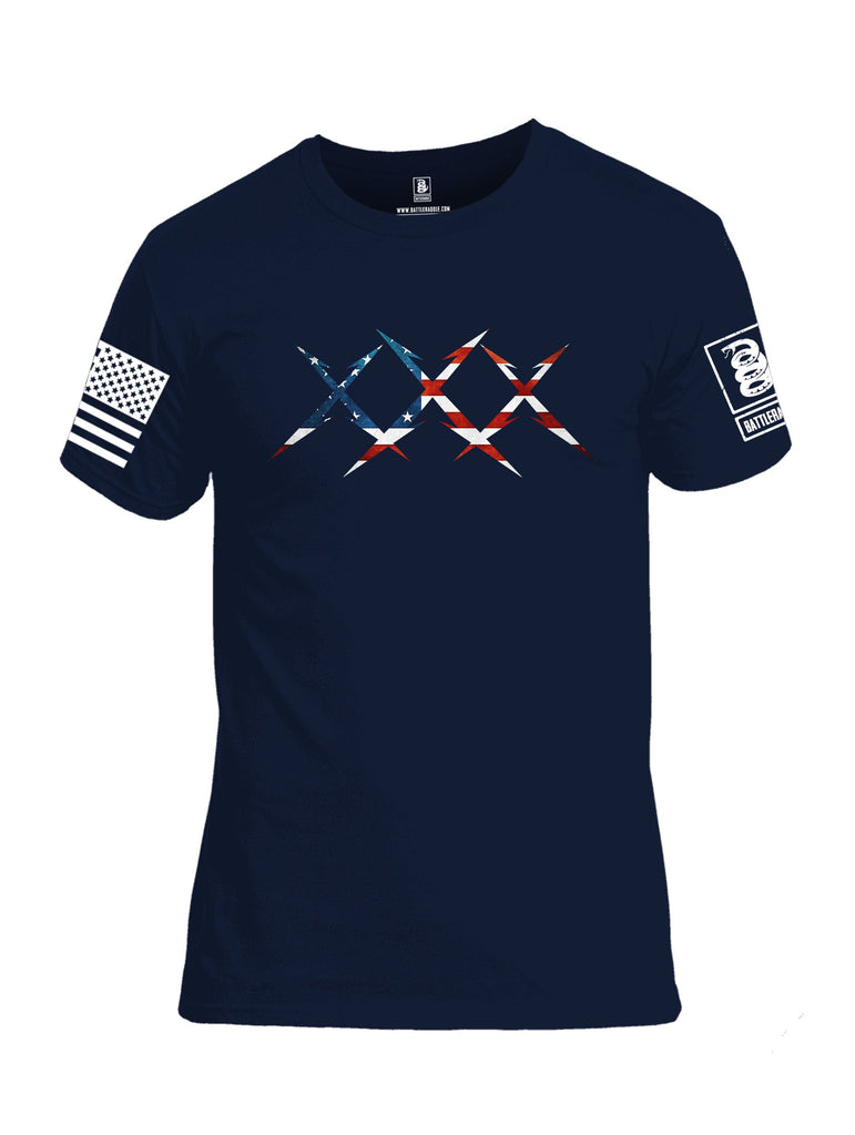 Battleraddle Xxx Usa Flag  White Sleeves Men Cotton Crew Neck T-Shirt
