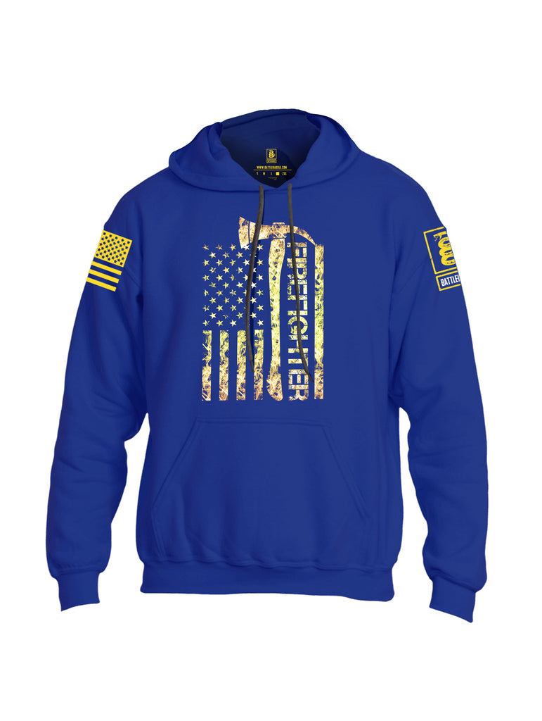 Battleraddle Firefighter Yellow Axe Flag Uni Cotton Blended Hoodie With Pockets