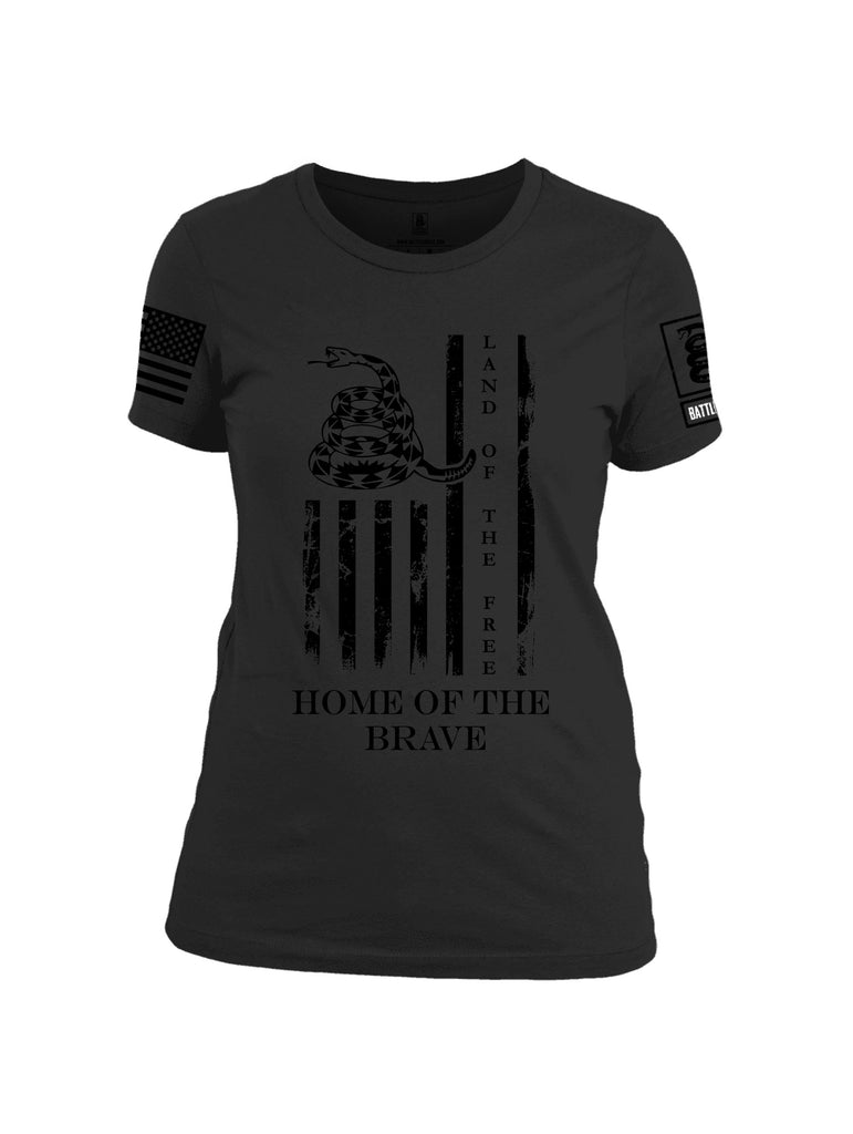 Battleraddle Land Of The Free Home Of The Brave Black Sleeves Women Cotton Crew Neck T-Shirt