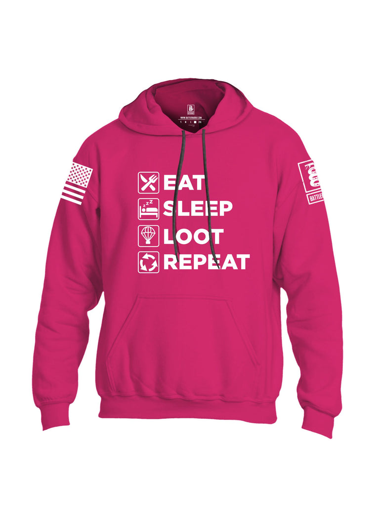 Battleraddle Eat Sleep Loot Repeat White Sleeves Uni Cotton Blended Hoodie With Pockets