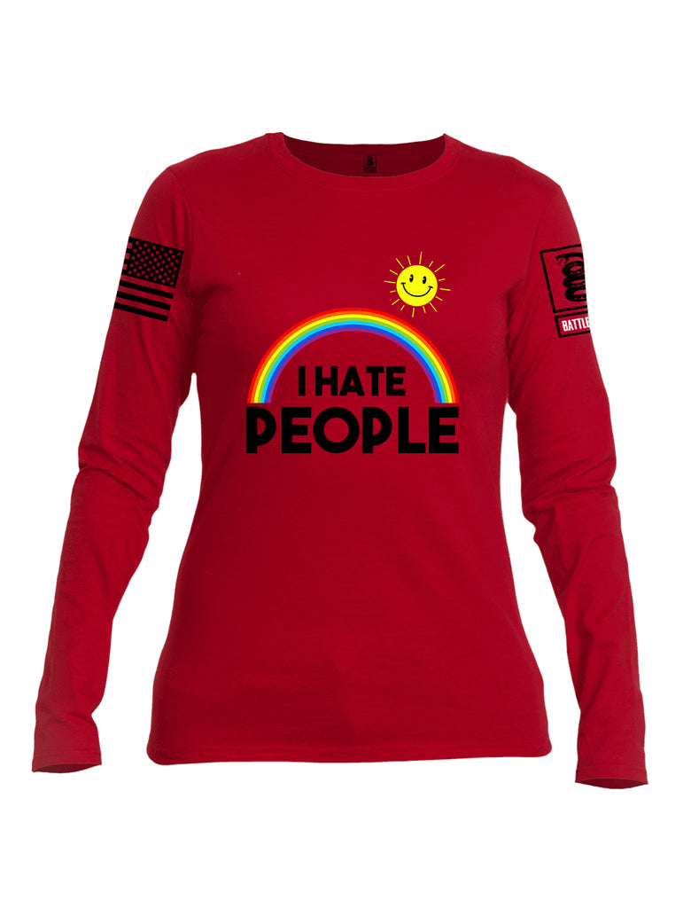 Battleraddle I Hate People {sleeve_color} Sleeves Women Cotton Crew Neck Long Sleeve T Shirt