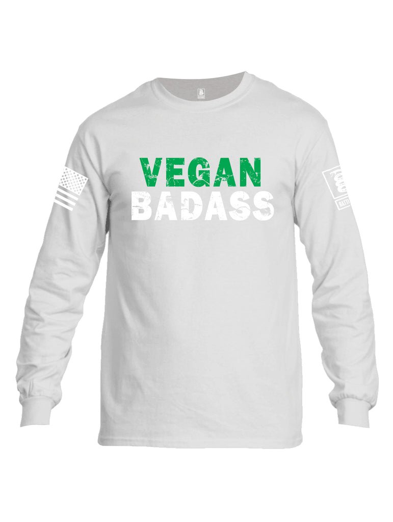 Battleraddle Vegan Badass White {sleeve_color} Sleeves Men Cotton Crew Neck Long Sleeve T Shirt