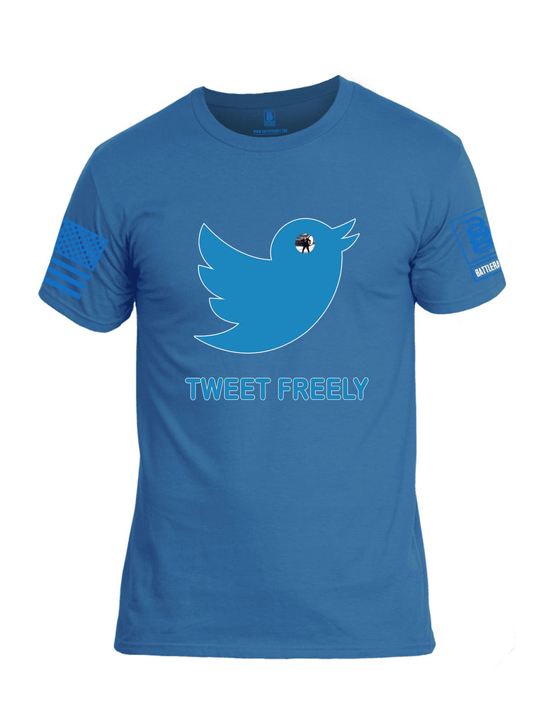 Battleraddle Tweet Freely Mid Blue Sleeves Men Cotton Crew Neck T-Shirt
