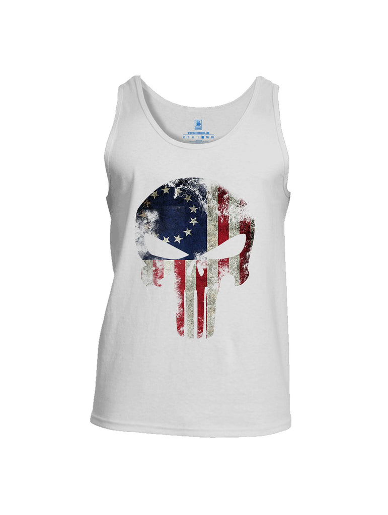 Battleraddle Patriot Skull Usa Flag Mid Blue Sleeves Men Cotton Cotton Tank Top