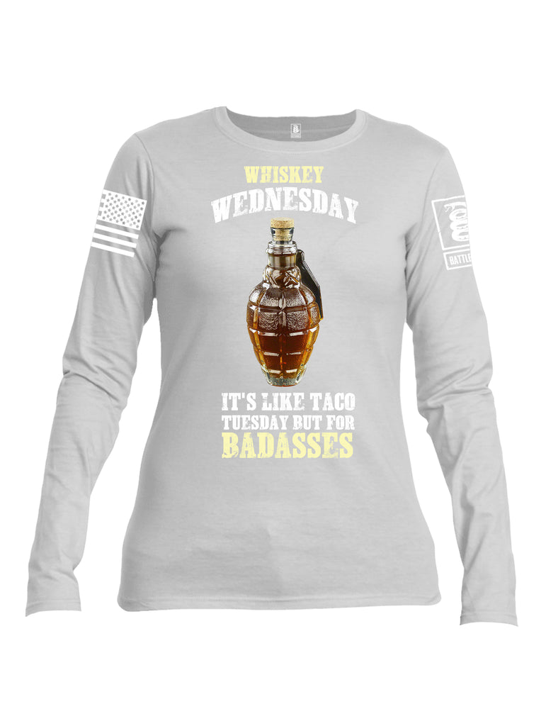 Battleraddle Whiskey Wednesday Is Like Taco Tuesday But For Badasses {sleeve_color} Sleeves Women Cotton Crew Neck Long Sleeve T Shirt