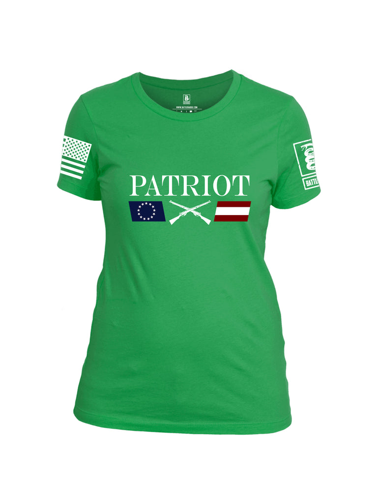 Battleraddle Patriot Rifle Flag White {sleeve_color} Sleeves Women Cotton Crew Neck T-Shirt