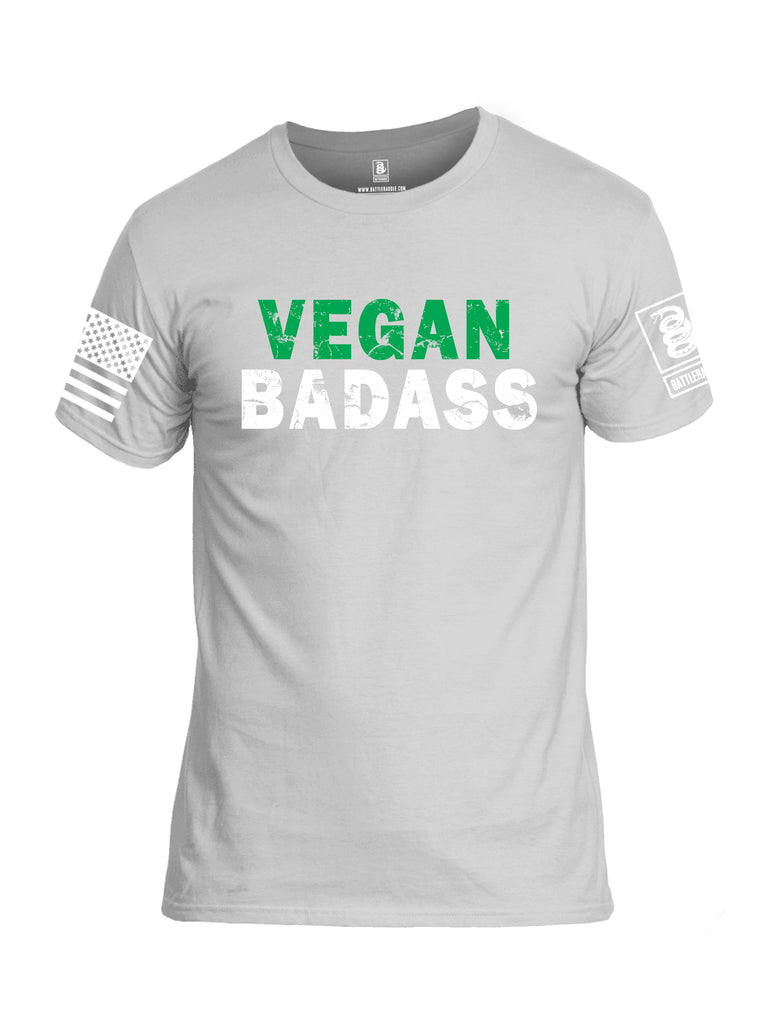 Battleraddle Vegan Badass White {sleeve_color} Sleeves Men Cotton Crew Neck T-Shirt