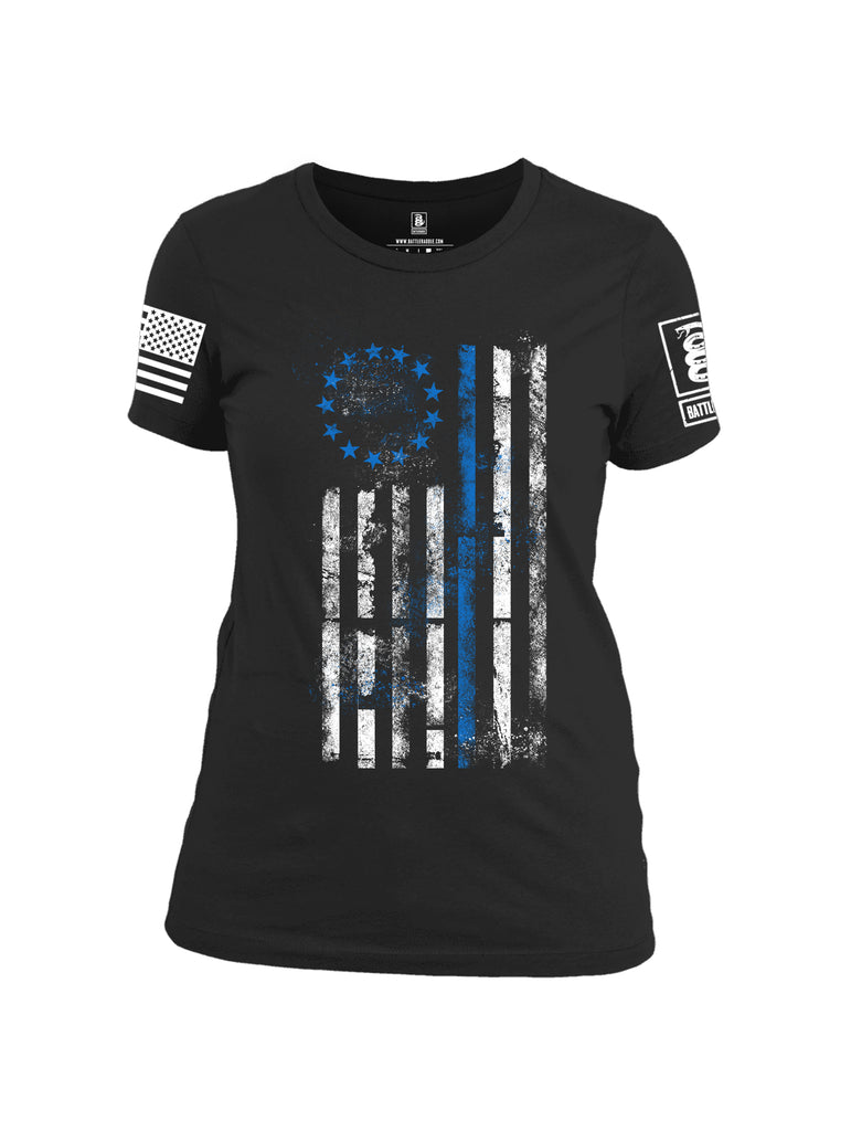 Battleraddle 13 Colonies Thin Blue Line Vertical Flag Women Cotton Crew Neck T-Shirt