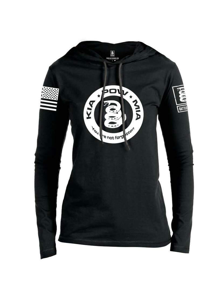 Battleraddle KIA POW MIA You Are Not Forgotten White Sleeve Print Womens Thin Cotton Lightweight Hoodie shirt|custom|veterans|Apparel-Womens Hoodie-Cotton