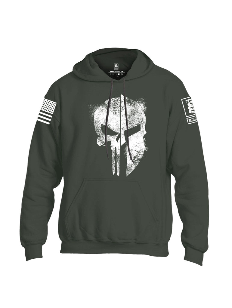 Battleraddle Spartan Punisher White Sleeves Uni Cotton Blended Hoodie With Pockets