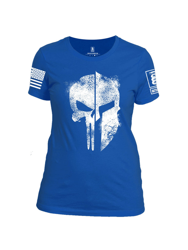 Battleraddle Spartan Punisher White Sleeves Women Cotton Crew Neck T-Shirt