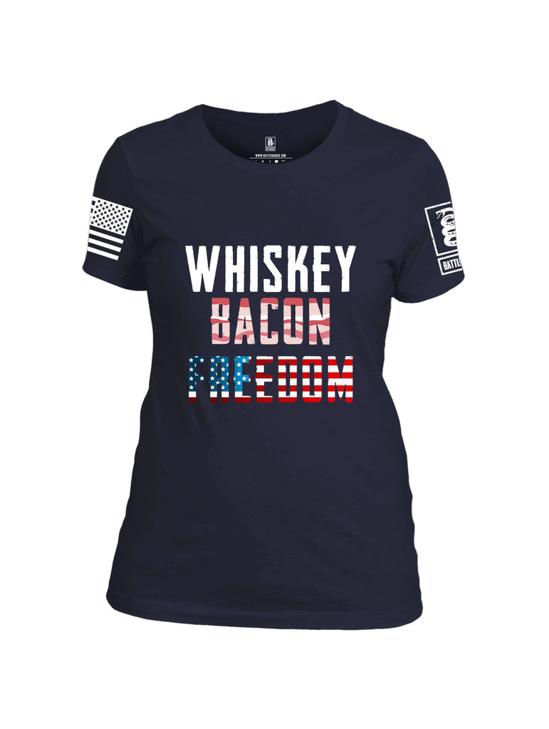 Battleraddle Whiskey Bacon Freedom White Sleeves Women Cotton Crew Neck T-Shirt