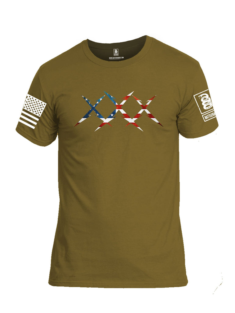 Battleraddle Xxx Usa Flag  White Sleeves Men Cotton Crew Neck T-Shirt
