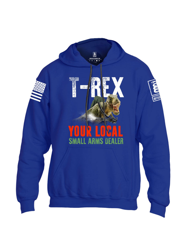 Battleraddle T Rex Your Local Small Arms Dealer  White Sleeves Uni Cotton Blended Hoodie With Pockets