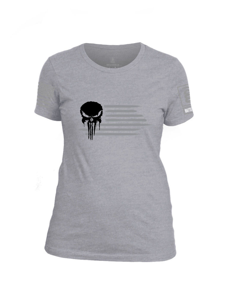 Battleraddle Pun Skull Flag Grey Sleeves Women Cotton Crew Neck T-Shirt