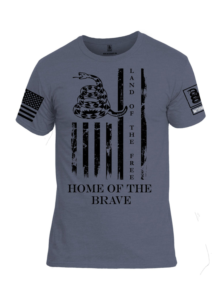 Battleraddle Land Of The Free Home Of The Brave Black Sleeves Men Cotton Crew Neck T-Shirt