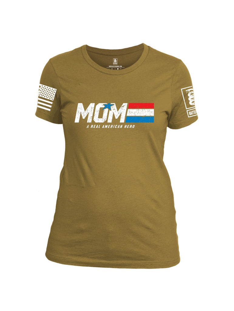 Battleraddle Mom A Real American Hero White Sleeves Women Cotton Crew Neck T-Shirt