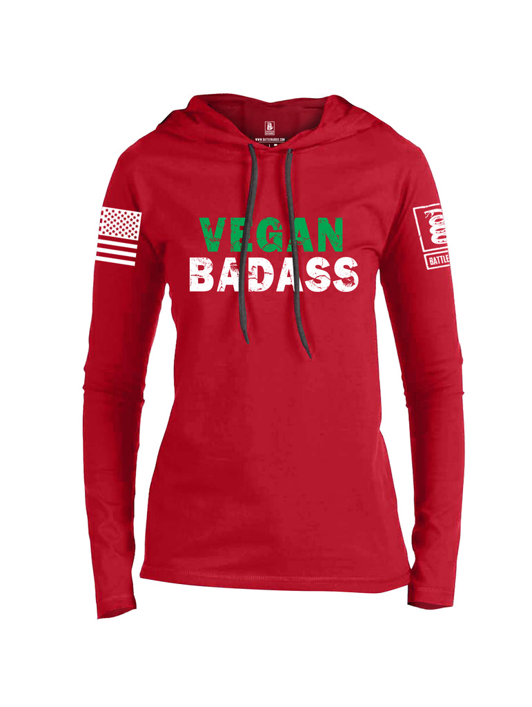 Battleraddle Vegan Badass White {sleeve_color} Sleeves Women Cotton Thin Cotton Lightweight Hoodie