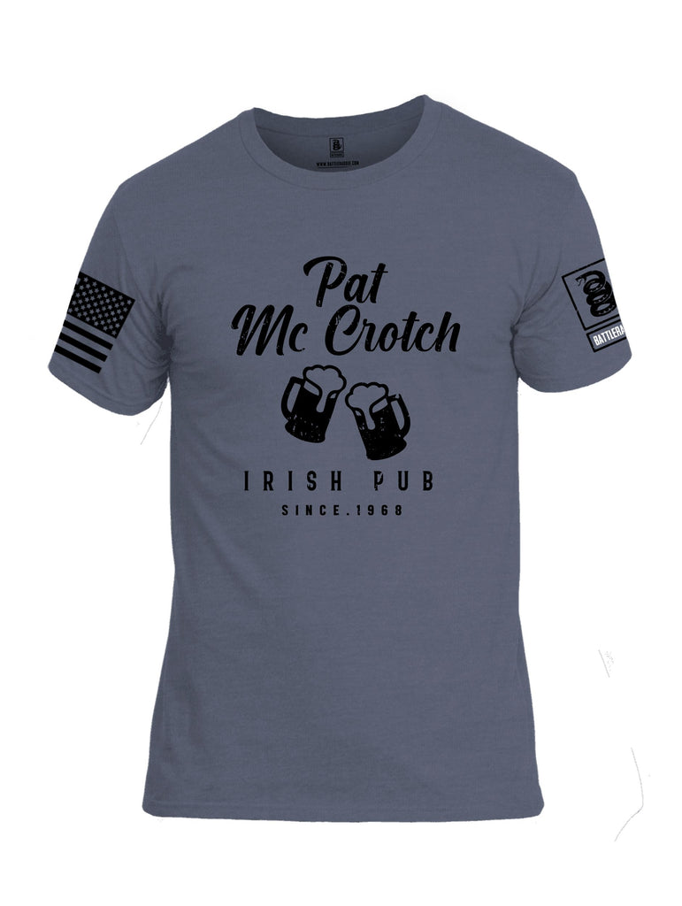 Battleraddle Pat Mc Crotch Irish Pub Since 1968 Black Sleeves Men Cotton Crew Neck T-Shirt