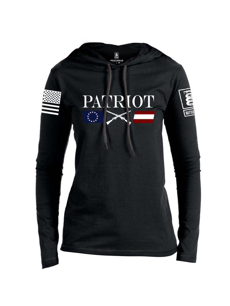 Battleraddle Patriot Rifle Flag White {sleeve_color} Sleeves Women Cotton Thin Cotton Lightweight Hoodie