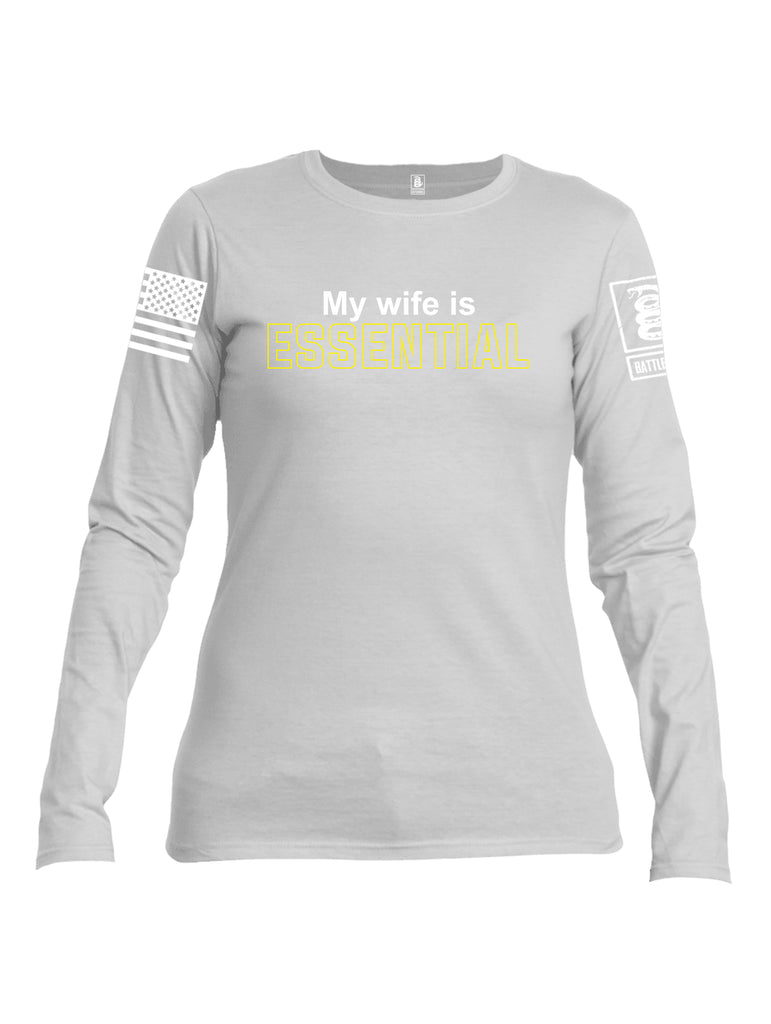 Battleraddle My Wife Is Essential {sleeve_color} Sleeves Women Cotton Crew Neck Long Sleeve T Shirt