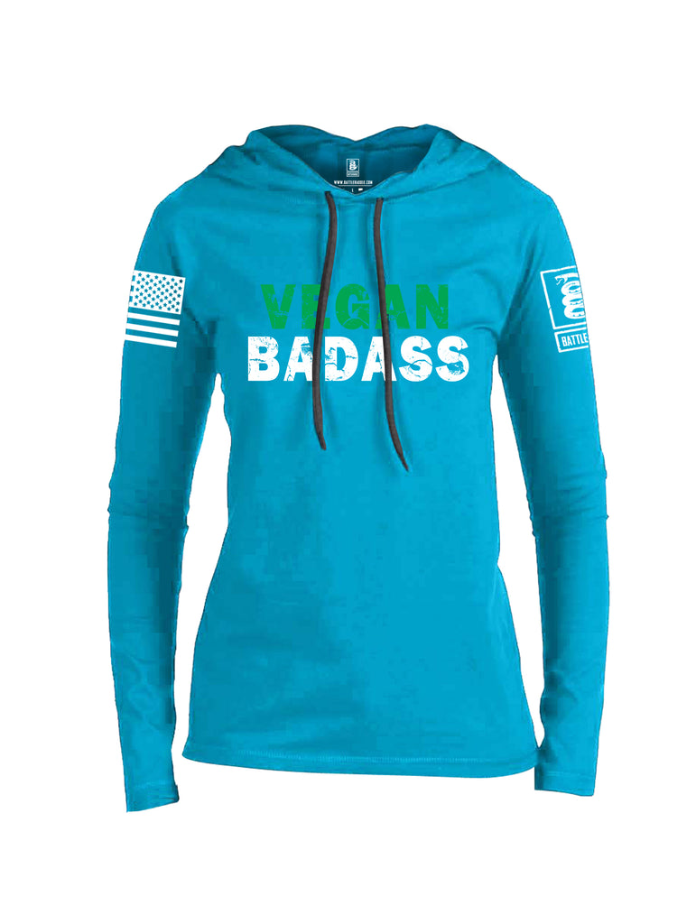 Battleraddle Vegan Badass White {sleeve_color} Sleeves Women Cotton Thin Cotton Lightweight Hoodie