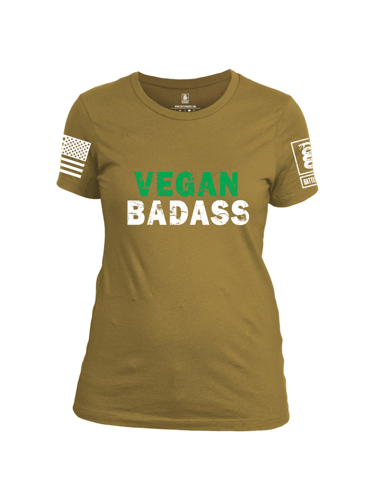 Battleraddle Vegan Badass White {sleeve_color} Sleeves Women Cotton Crew Neck T-Shirt