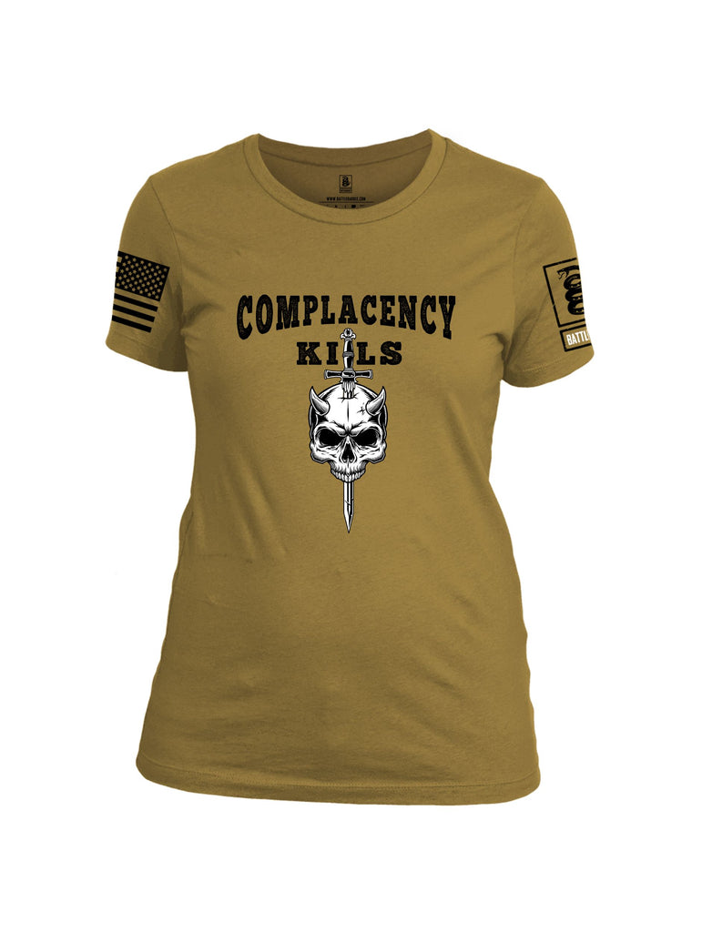 Battleraddle Complacency Kills  Black Sleeves Women Cotton Crew Neck T-Shirt