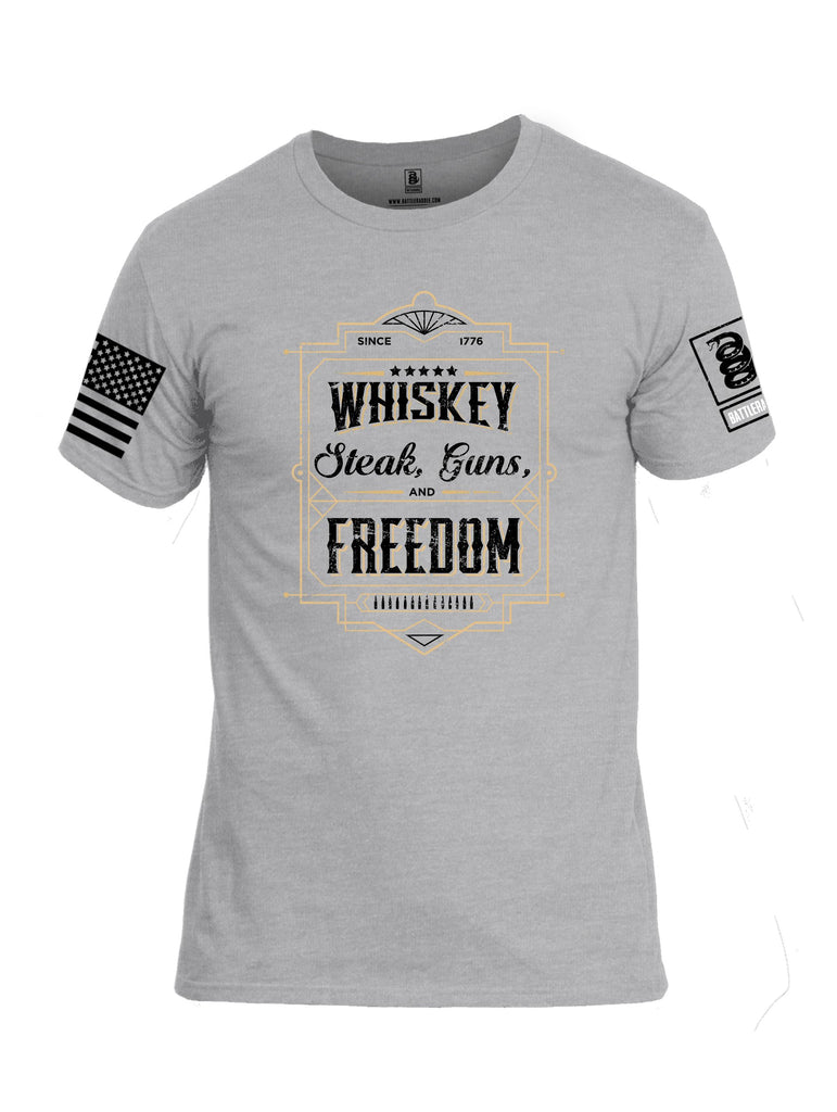 Battleraddle Whiskey Freedom Black Sleeves Men Cotton Crew Neck T-Shirt