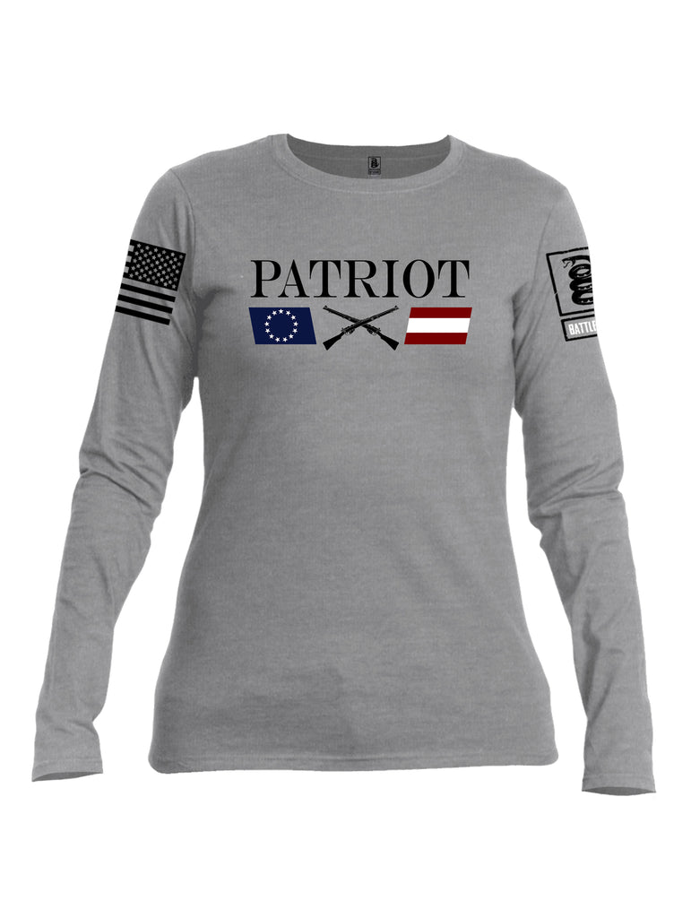 Battleraddle Patriot Rifle Flag Black {sleeve_color} Sleeves Women Cotton Crew Neck Long Sleeve T Shirt