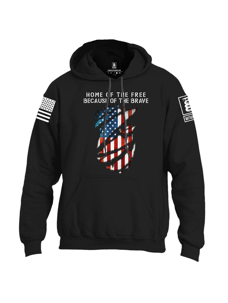 Battleraddle Home Of The Free Because Of The Brave White Sleeves Uni Cotton Blended Hoodie With Pockets