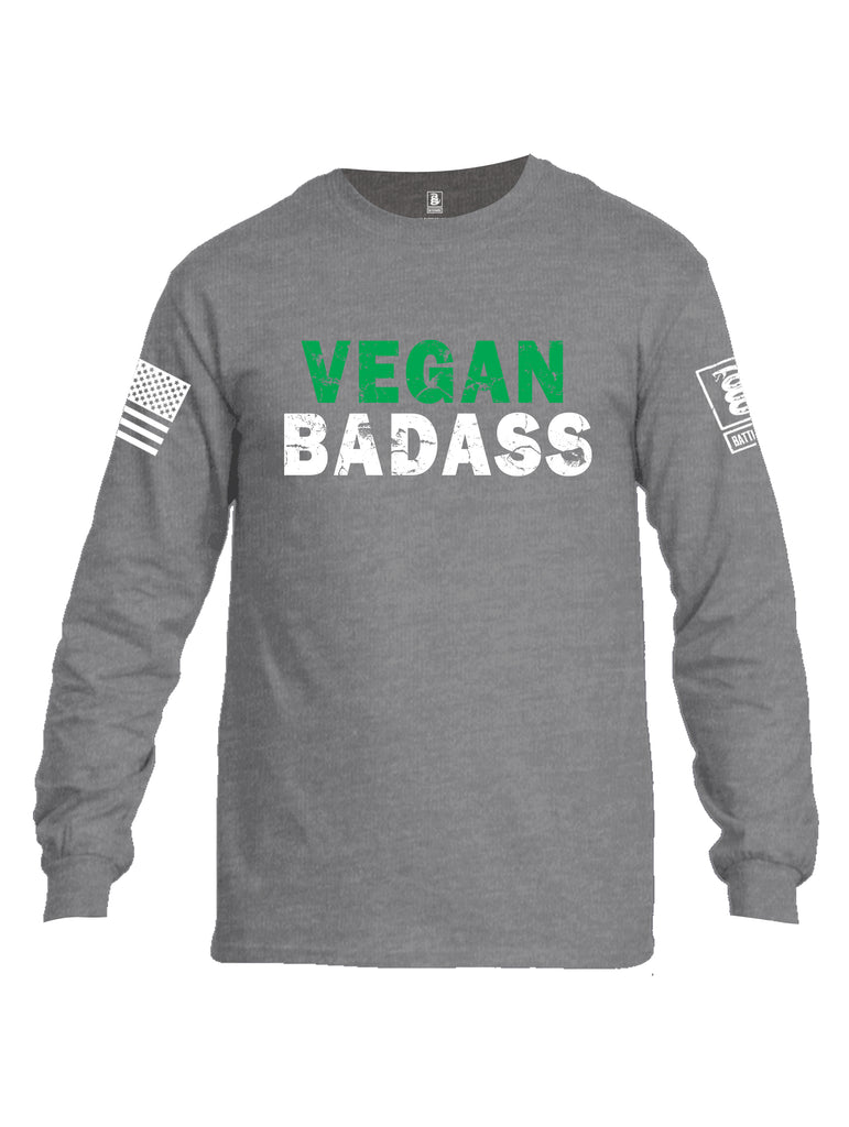 Battleraddle Vegan Badass White {sleeve_color} Sleeves Men Cotton Crew Neck Long Sleeve T Shirt