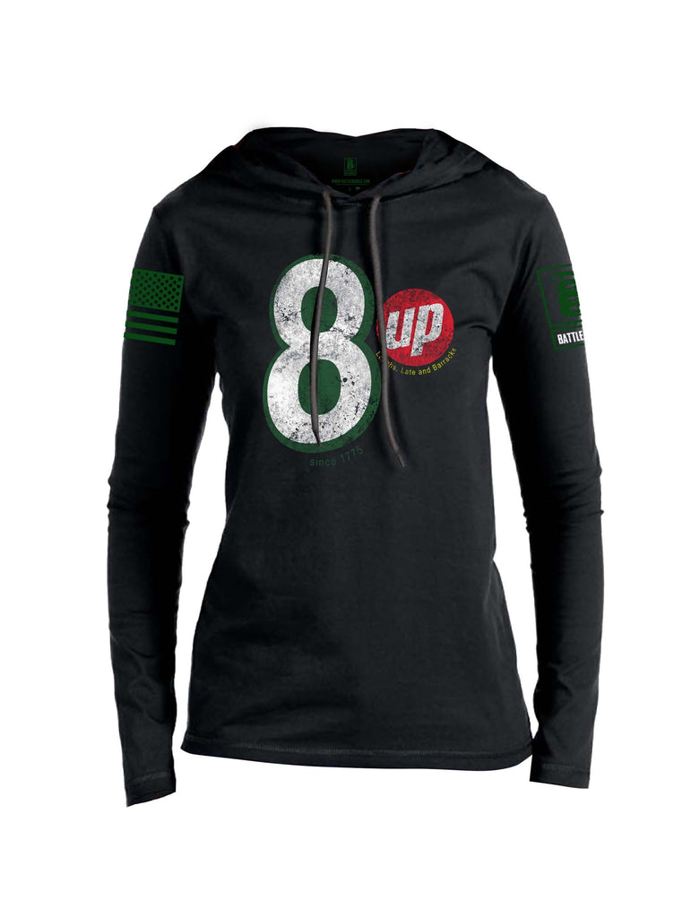 Battleraddle 8 Up Dark Green Sleeve Print Womens Thin Cotton Lightweight Hoodie