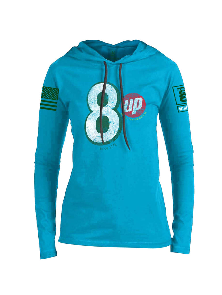 Battleraddle 8 Up Dark Green Sleeve Print Womens Thin Cotton Lightweight Hoodie