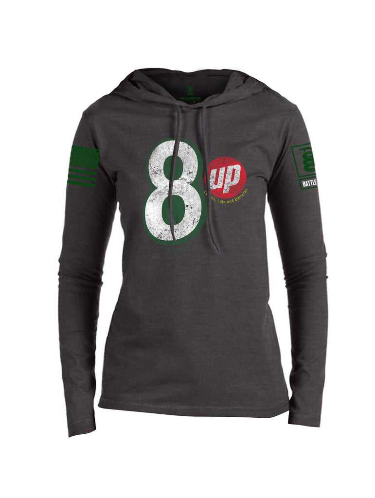 Battleraddle 8 Up Dark Green Sleeve Print Womens Thin Cotton Lightweight Hoodie
