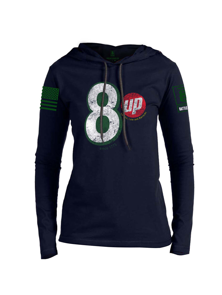 Battleraddle 8 Up Dark Green Sleeve Print Womens Thin Cotton Lightweight Hoodie