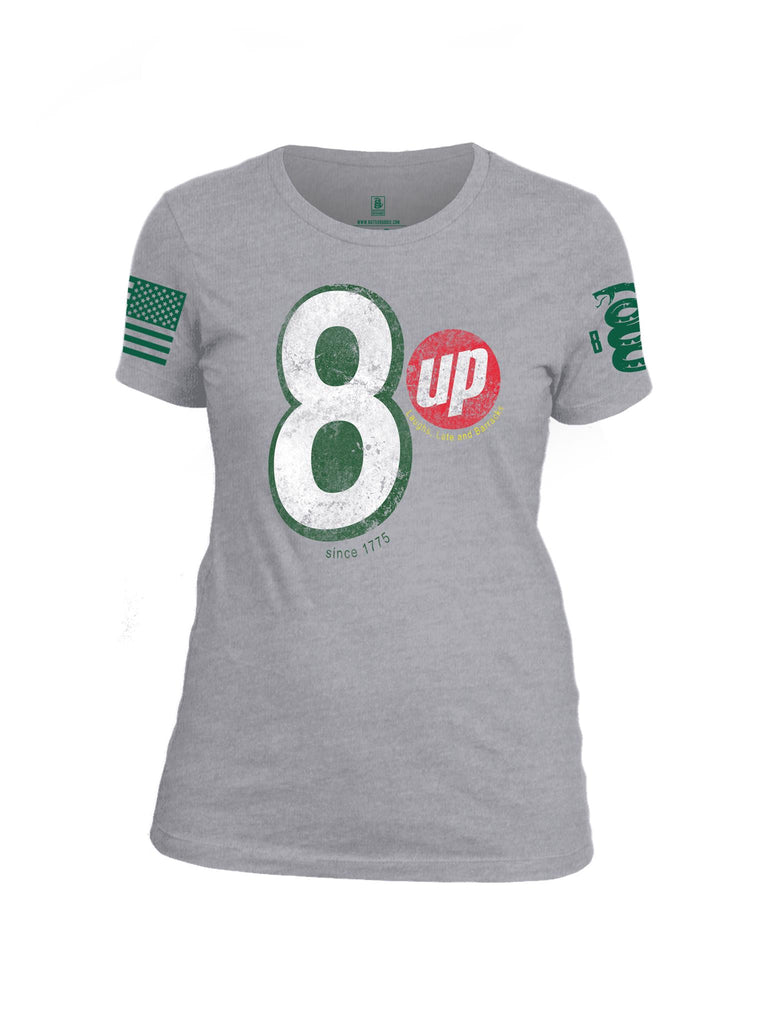 Battleraddle 8 Up Green Sleeve Print Womens Cotton Crew Neck T Shirt - Battleraddle® LLC