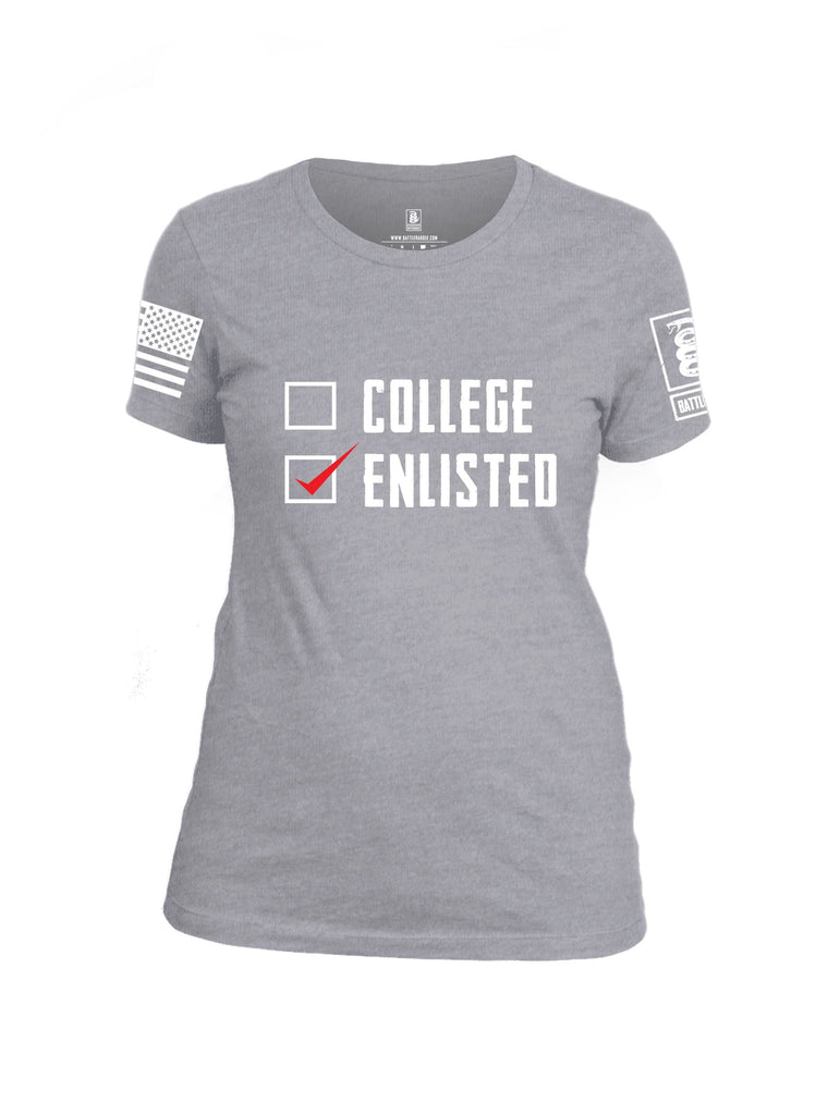 Battleraddle College Enlisted White Sleeves Women Cotton Crew Neck T-Shirt
