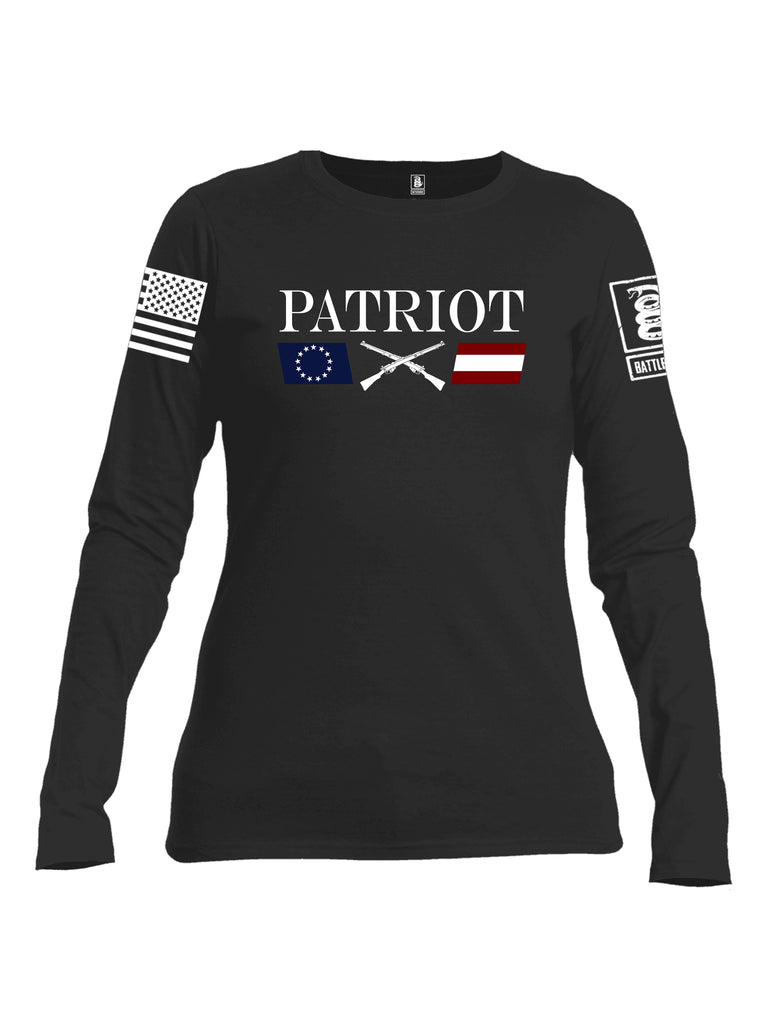 Battleraddle Patriot Rifle Flag White {sleeve_color} Sleeves Women Cotton Crew Neck Long Sleeve T Shirt