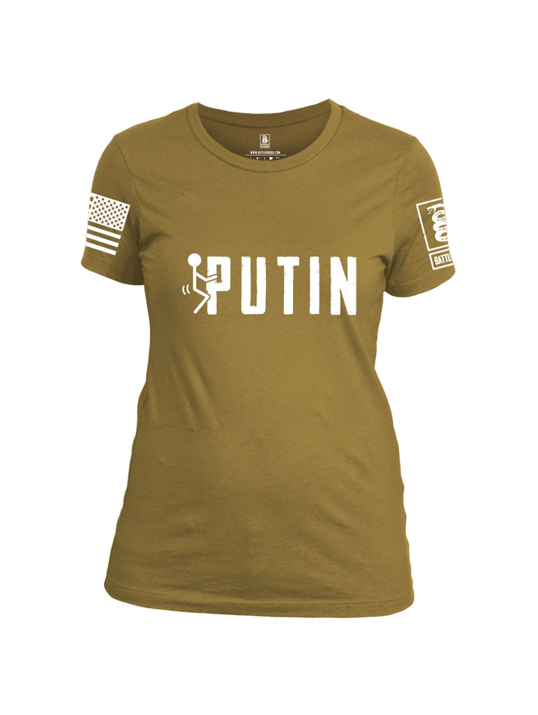 Battleraddle Fuck Putin White Sleeves Women Cotton Crew Neck T-Shirt