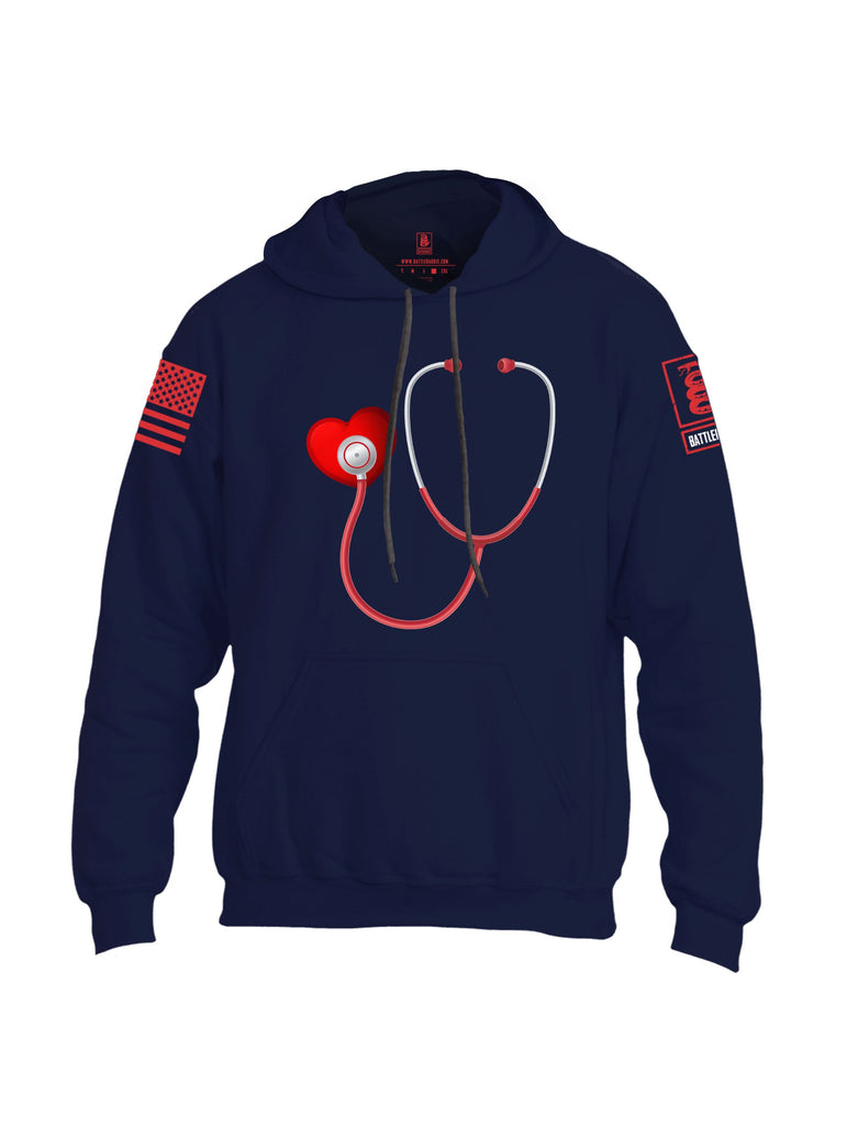 Battleraddle Heart Stethoscope Red Sleeves Uni Cotton Blended Hoodie With Pockets