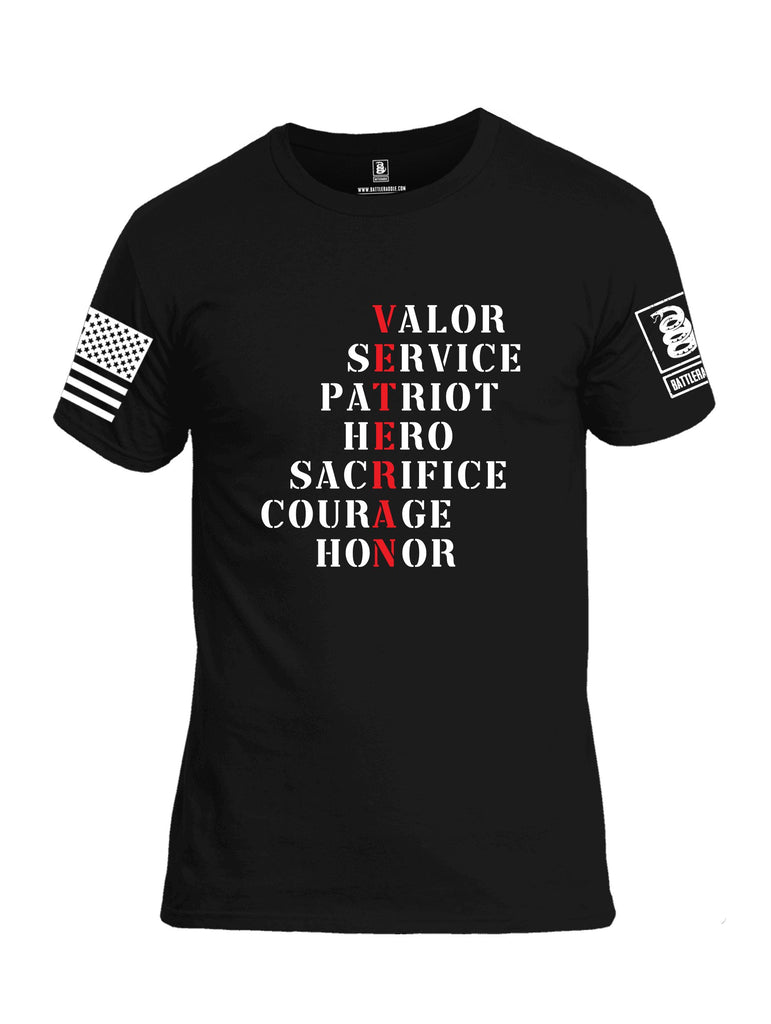 Battleraddle Veteran Valor Service Patriot Hero Sacrifice Courage Honor White Sleeves Men Cotton Crew Neck T-Shirt