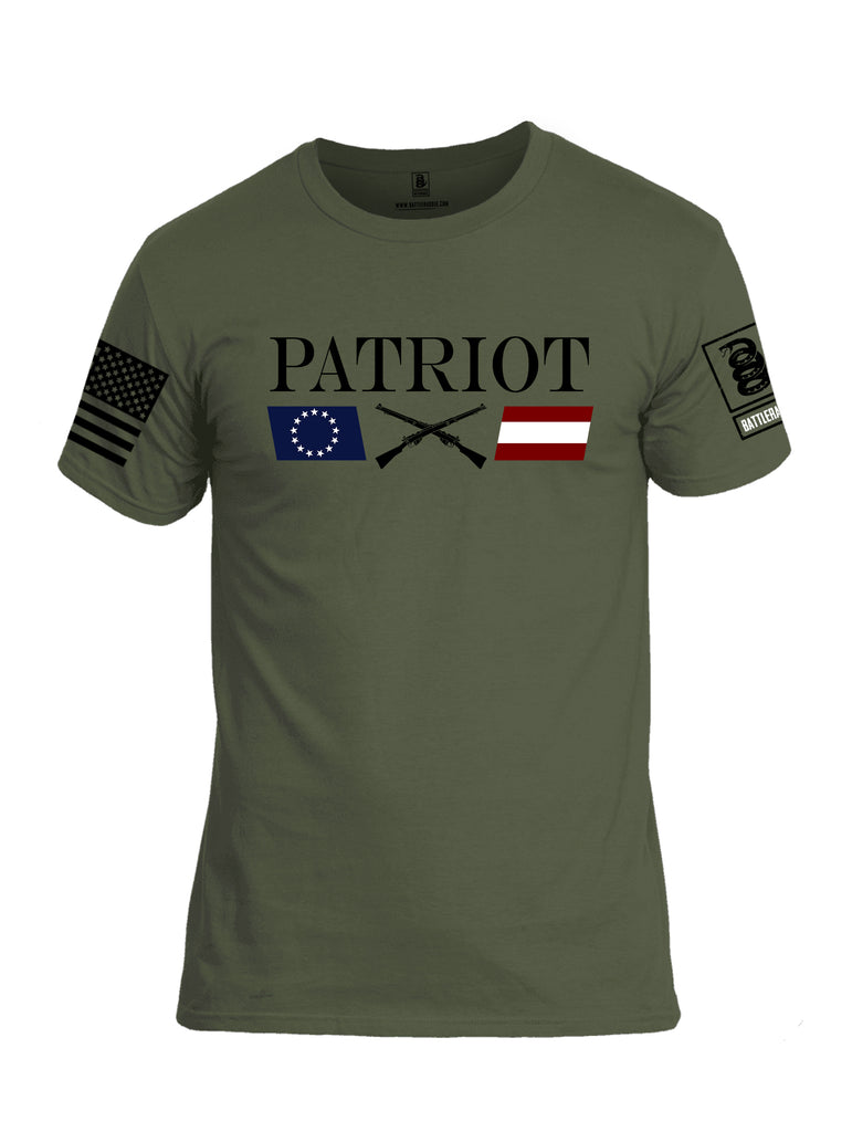 Battleraddle Patriot Rifle Flag Black {sleeve_color} Sleeves Men Cotton Crew Neck T-Shirt